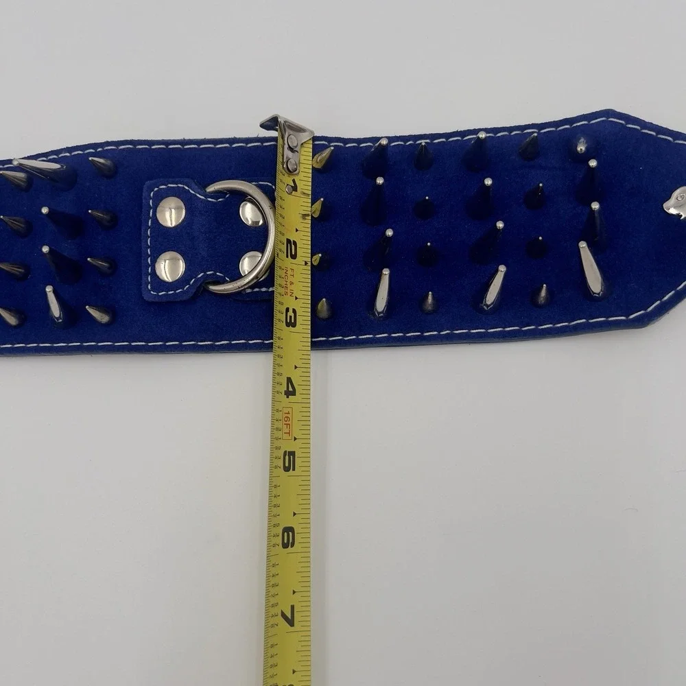 Browning Blue Leather Studded Dog Collar Buckmark Western Adjustable